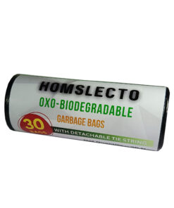 Multifunctional use; ideal for office, hotels, household use, parties, baby diapers, and clearing pet's litter Detachable tie-tape to tie up bag after use Package Contents - 3 Rolls of Oxo-Biodegradable Garbage Bags; Quantity: 30 per roll; Colour: Black Oxo-Biodegradable Garbage Bags for your home and kitchen These garbage bags make clean-up and garbage disposal a hassle-free task while being easy on the environment.