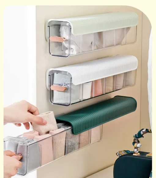 Efficient 6 Slot Socks Organizer - Opaque Plastic, Space-Saving Storage Solution