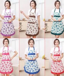 Flower Printed Bowknot Kitchen Apron - Stylish PVC Cooking Apron for Women