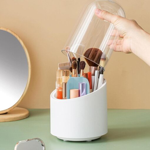 Makeup Brush Holder, 360 Rotating Organizer, Cosmetics Storage, Vanity Organizer, Dustproof Makeup Storage, Versatile Makeup Box, Dressing Table Organizer, Organisers Storage Box, Durable and Easy to Clean, Transparent Cover, Removable Partition, Perfect Gift, Office Storage, Small Size, Aesthetic Decoration.