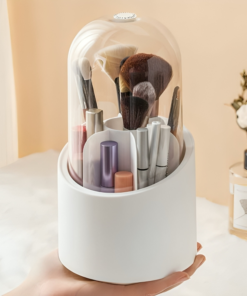 Makeup Brush Holder, 360 Rotating Organizer, Cosmetics Storage, Vanity Organizer, Dustproof Makeup Storage, Versatile Makeup Box, Dressing Table Organizer, Organisers Storage Box, Durable and Easy to Clean, Transparent Cover, Removable Partition, Perfect Gift, Office Storage, Small Size, Aesthetic Decoration.