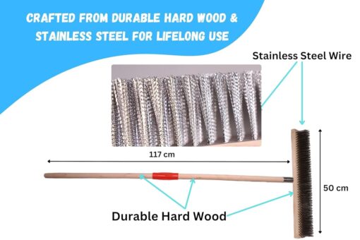 HOMSLECTO Stainless Steel Wire Brush 50cm Wooden brush. swimming pool cleaning equipment stainless steel wire brush broom industrial hotel hospital house space balcony outdoor area pool moss stains remover broomstick stick cleaning floor walkway rooftop outside